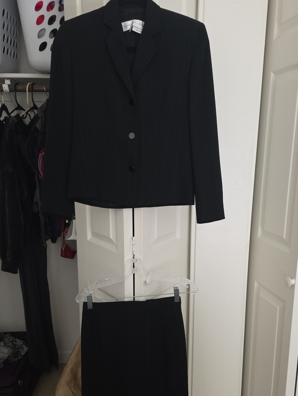 Black Pinstripe Women's Suit Jacket - Unbranded